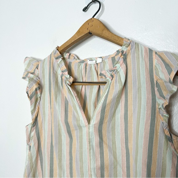 GAP Pastel Metallic Stripe Ruffle Cap Sleeve Boxy Top Medium M - Picture 3 of 8